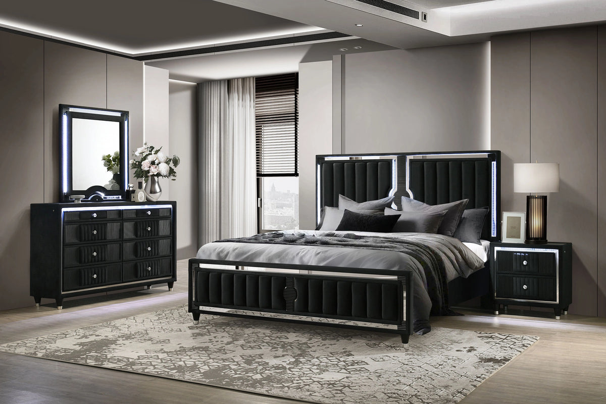 Ravenne Velvet Upholstered LED Bedroom Set