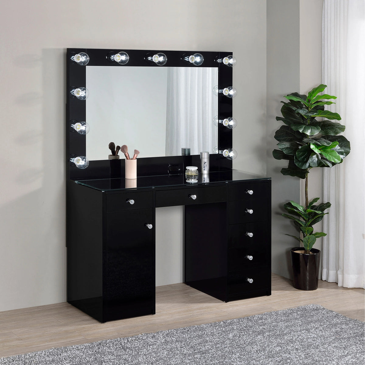 Acena Makeup Vanity Table with LED Mirror Set
