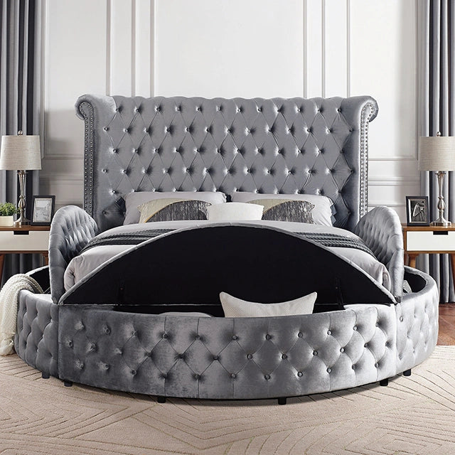 SANSOM E.King & Queen Bed, Black, Blue, & Grey