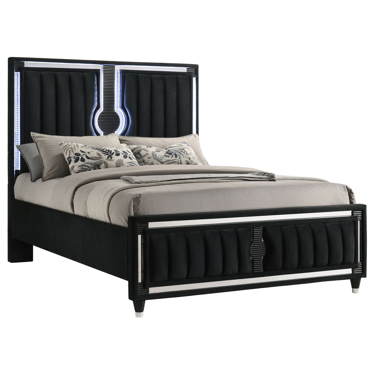 Ravenne Velvet Upholstered LED Panel Bed