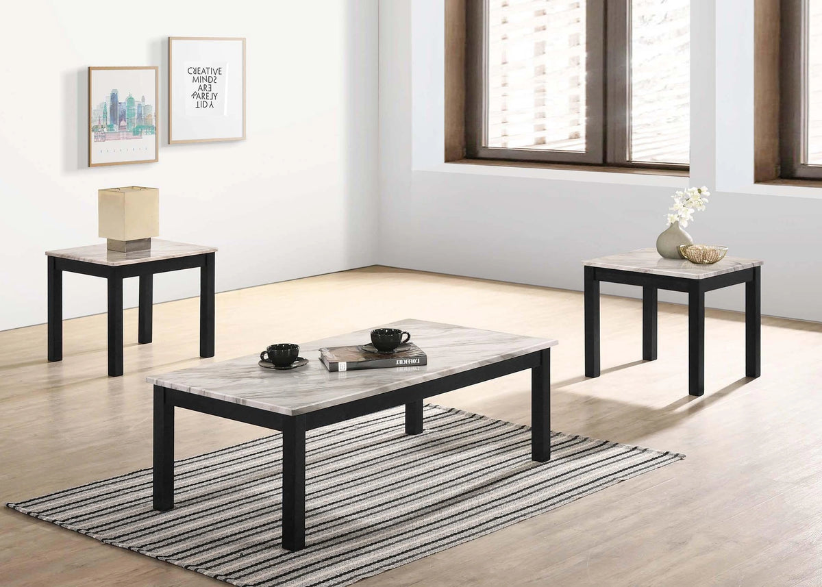 Liihfd 3-Pcs Coffee Table Set in Marble White