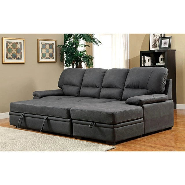 ALCESTER Brown & Gray Sectional w/ Sleeper, Ash