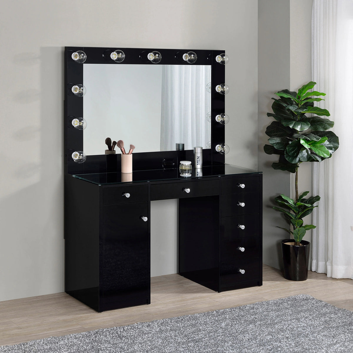 Acena Makeup Vanity Table with LED Mirror Set