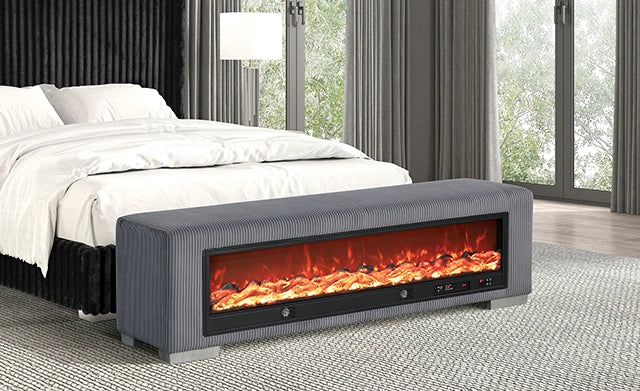 Elnath Bench w/ Visual Wood Log Fireplace Gray