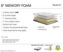 Load image into Gallery viewer, 8&quot; Memory Foam Mattress - Model #1