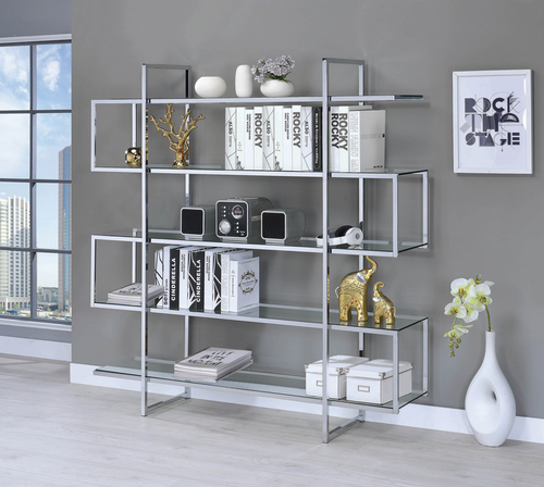 COA801304 - Contemporary Silver Metal and Glass Bookcase