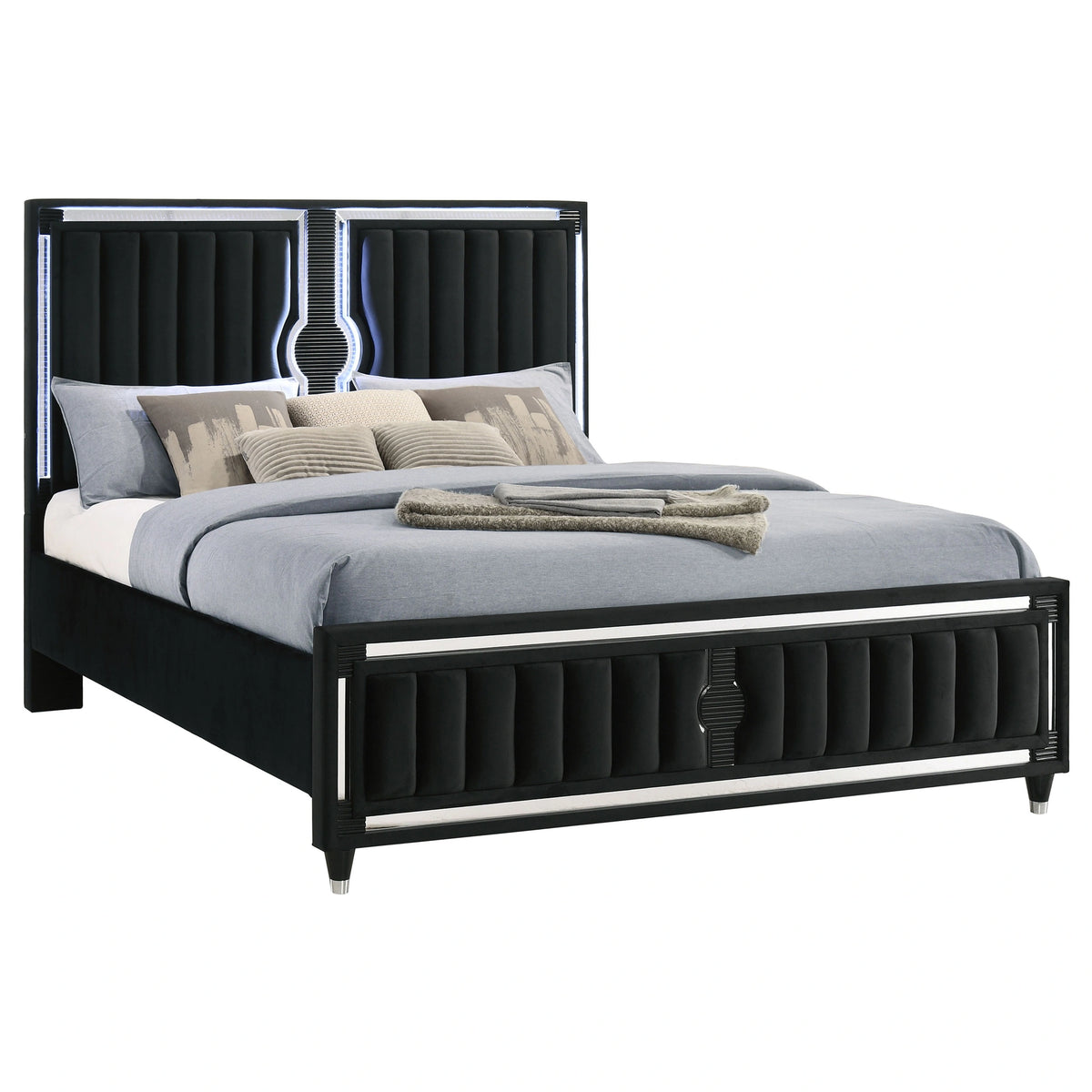 Ravenne Velvet Upholstered LED Panel Bed