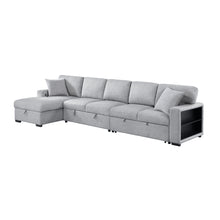 Cargar imagen en el visor de la galería, Pompano-(3)Sectional with Left Chaise, Pull-out Bed Hidden Storages and Shelves, Charging Ports image