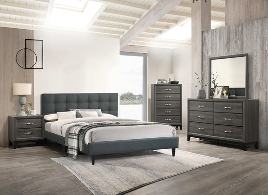 Chyuan Queen Bed/Charcoal Fabric in Charcoal/Espresso