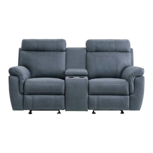 9301BUE-2 - Double Glider Reclining Love Seat with Center Console