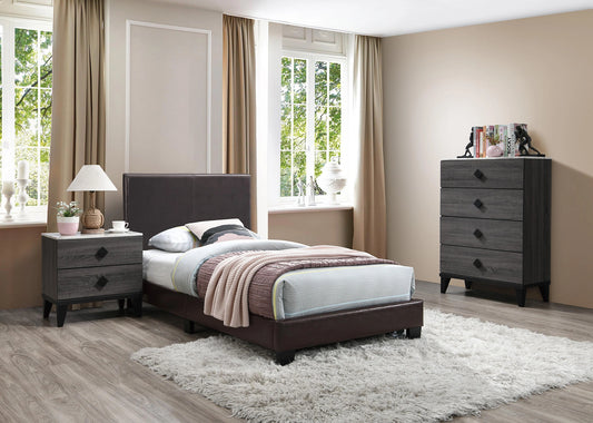 Chyuan Twin Bed-Brown Pu in Espresso/Espresso