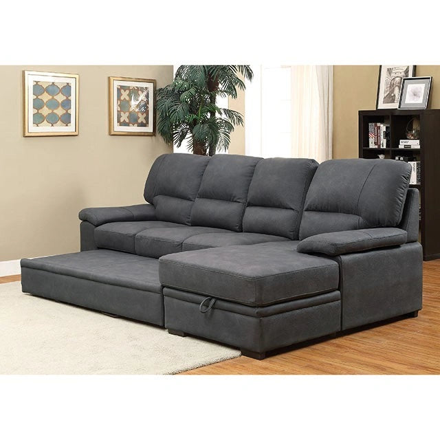 ALCESTER Brown & Gray Sectional w/ Sleeper, Ash