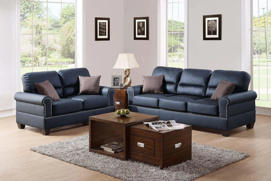 Chixin 2-Pcs Sofa Set/Black Bonded Leather in Black/Dark Coffee