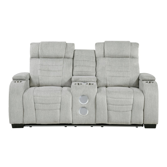 Ronan-Double Reclining Love Seat with Center Console, Wireless Speakers, Storage Arms, Cup holders and LED image