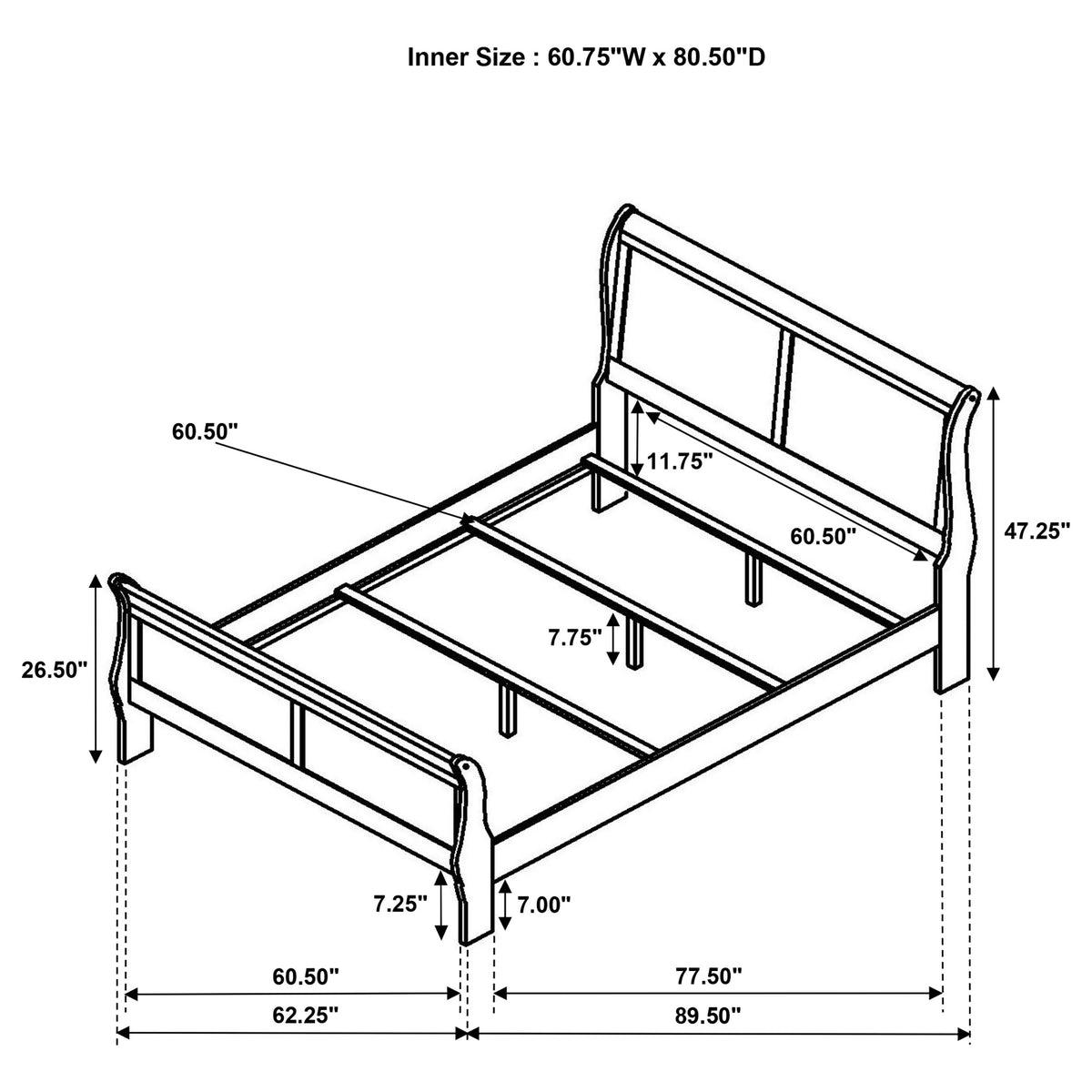 Louis Philippe Sleigh Panel Bed