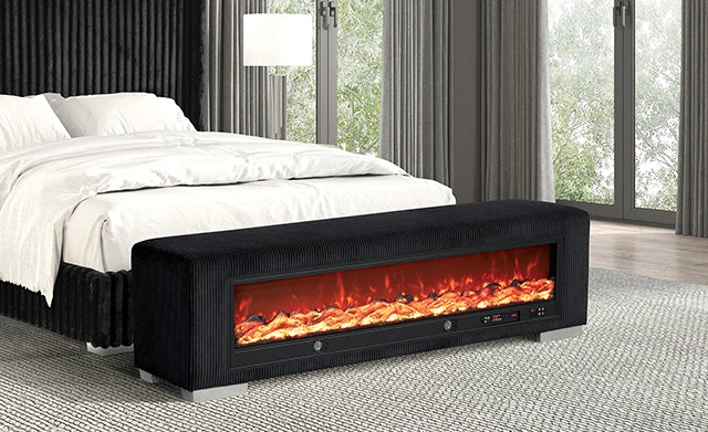 Elnath Bench w/ Visual Wood Log Fireplace Gray