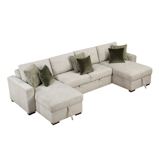 Isla-(4)3-Piece Sectional with Reversible Chaises, Pull-out Bed and Hidden Storage, Click Motion Back image