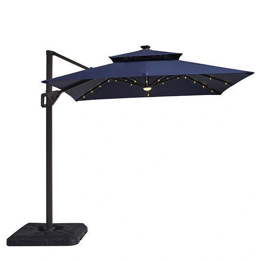 Xico 8 Ft Square Umbrella w/ Double Top w/ LED Light + 37" Large Base