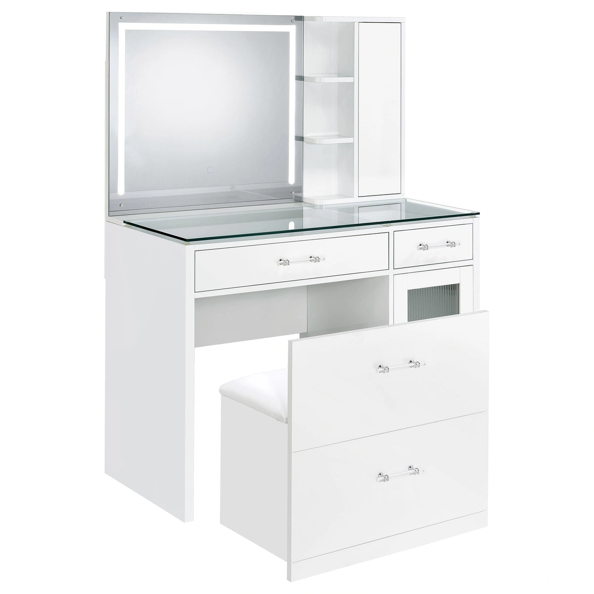 Flora Makeup Vanity Table with LED Mirror and Stool Set