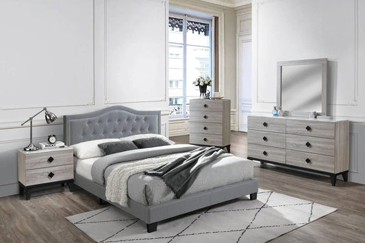 Chyuan Full Bed/Grey Velvet in Grey / Black