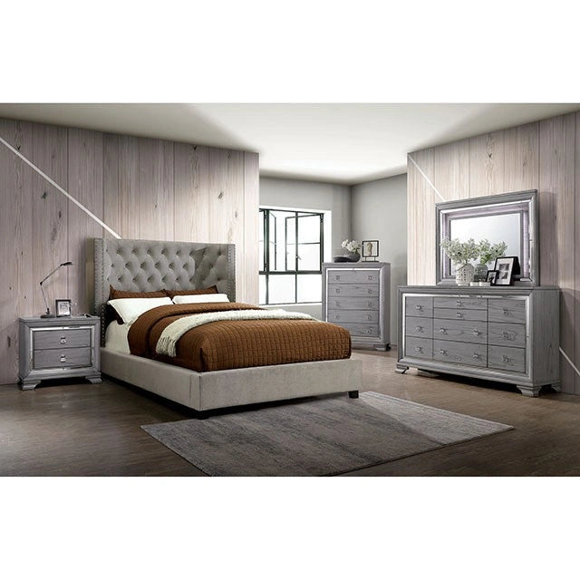 Cayla Cal.King, E.King, & Queen Bed Silver & Grey