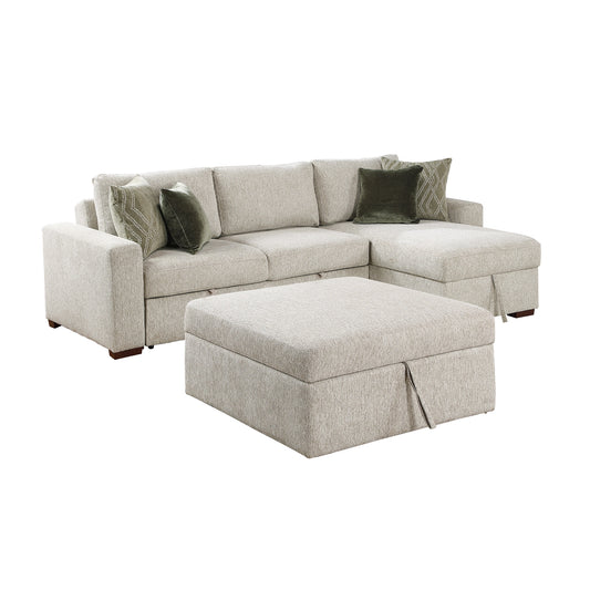Isla-(4)3-Piece Sectional with Reversible Chaise, Pull-out Bed, Hidden Storage and Ottoman, Click Motion Back image
