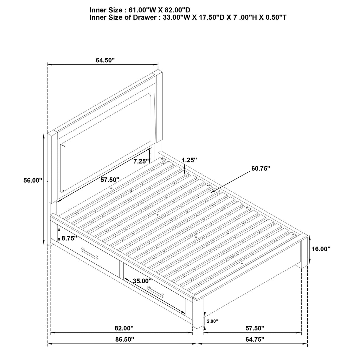 Kenora Panel Platform Storage Bed with LED Lighting