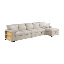 Cargar imagen en el visor de la galería, Pompano-(3)Sectional with Right Chaise, Pull-out Bed, Hidden Storages and Shelves, Charging Ports image