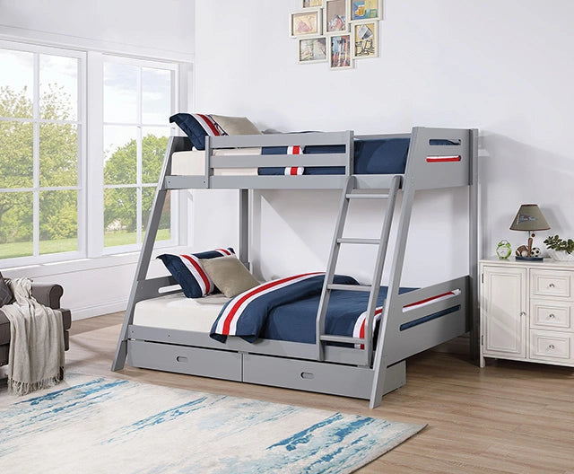 Emilee Twin/Full Bunk Bed White, Grey, Espresso, & Black