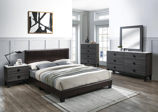 Chyuan Queen Bed-Brown Pu in Espresso/Espresso