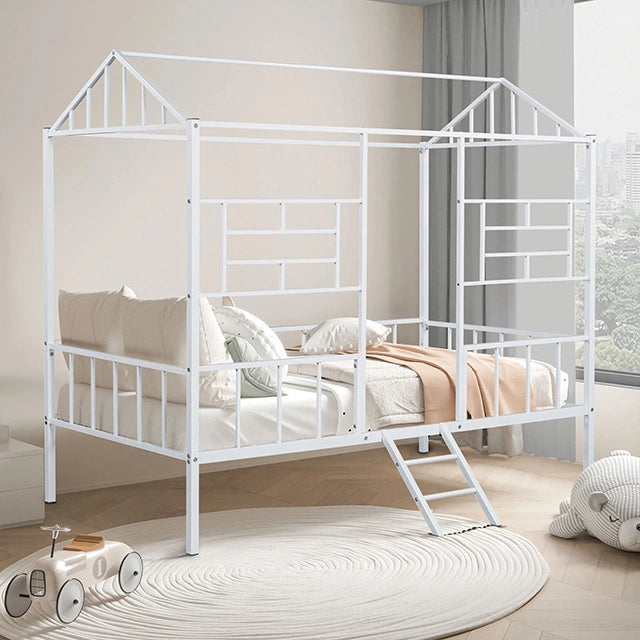 Rhonda Twin Loft Bed White, Silver, & Black