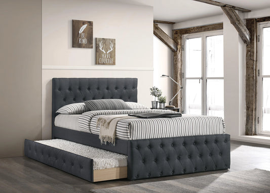 Liihcc Twin Bed W/Trundle-Charcoal Burlap in Charcoal / Na