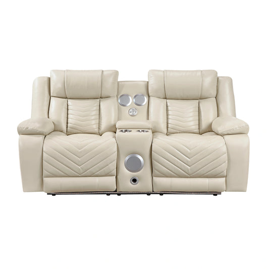 Huron-Power Double Reclining Love Seat with Center Console, Wireless Speakers, LED and Charging Ports image