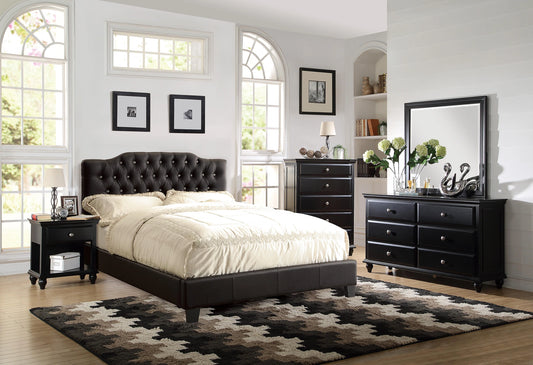 Chyuan Full Bed/Black Pu, Headboard 47"H/Footboard 15.5"H in Black / Espresso