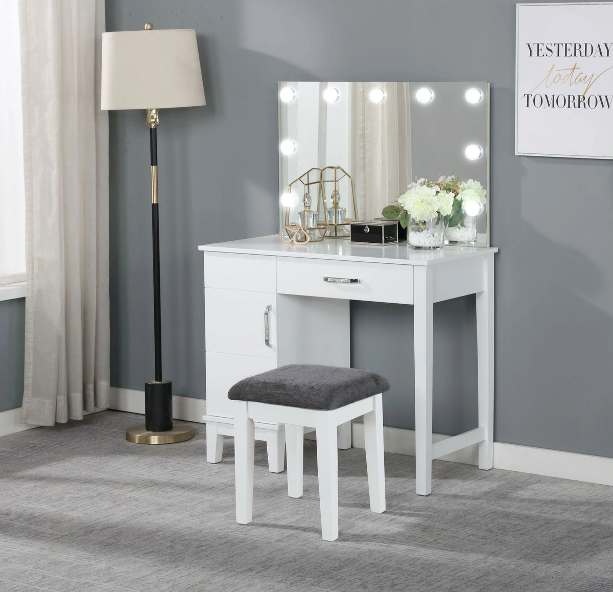 Elijah Makeup Vanity Table with LED Mirror and Stool Set