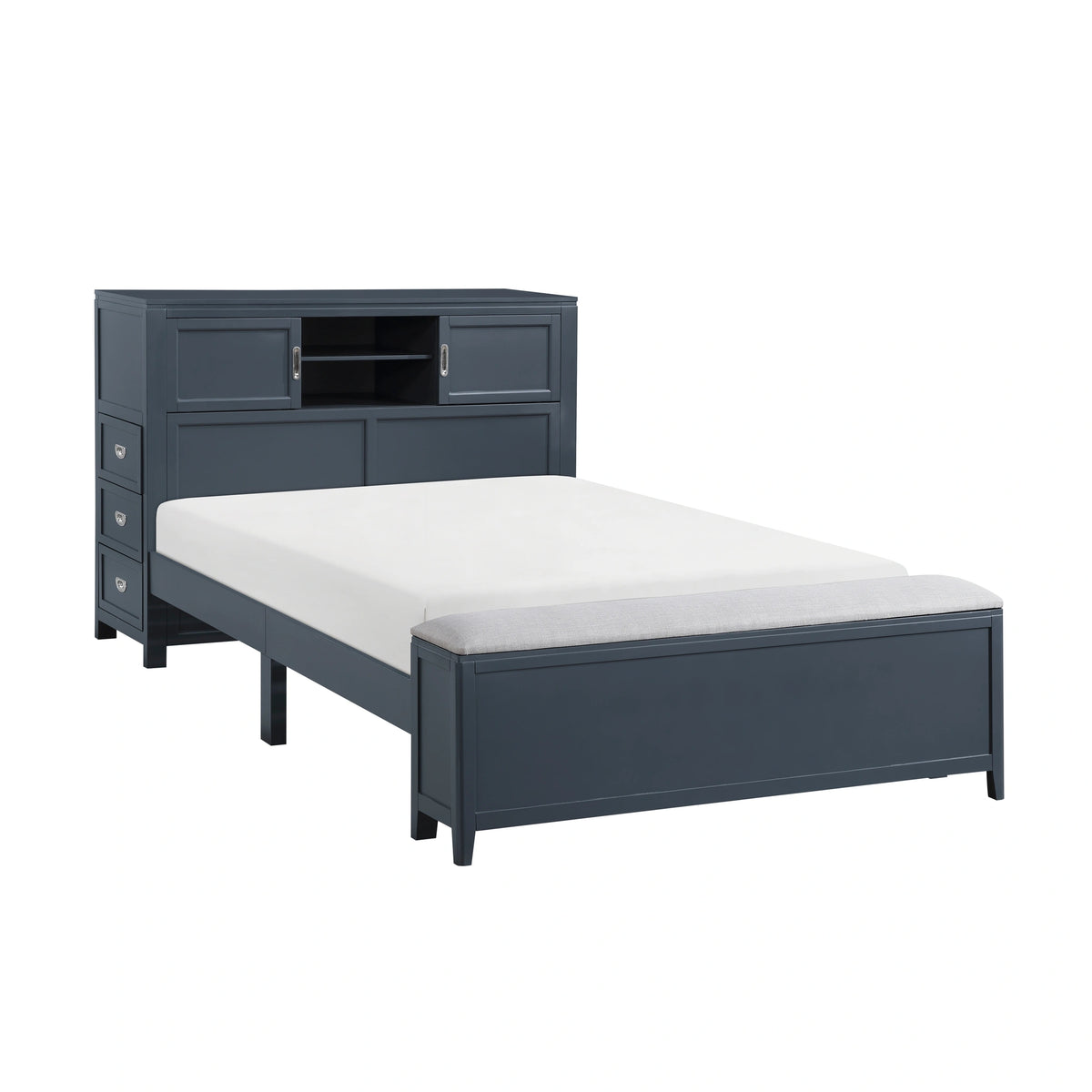Sloane-(2) Full Bookcase Platform Bed with Hidden Desk, Stool and Storage Bench image