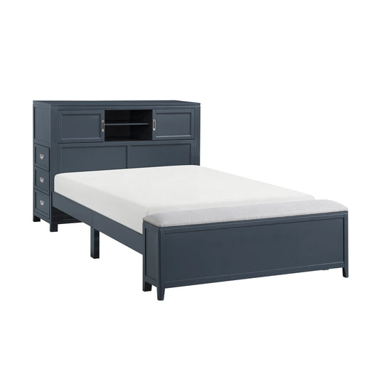 Sloane-(2) Full Bookcase Platform Bed with Hidden Desk, Stool and Storage Bench image