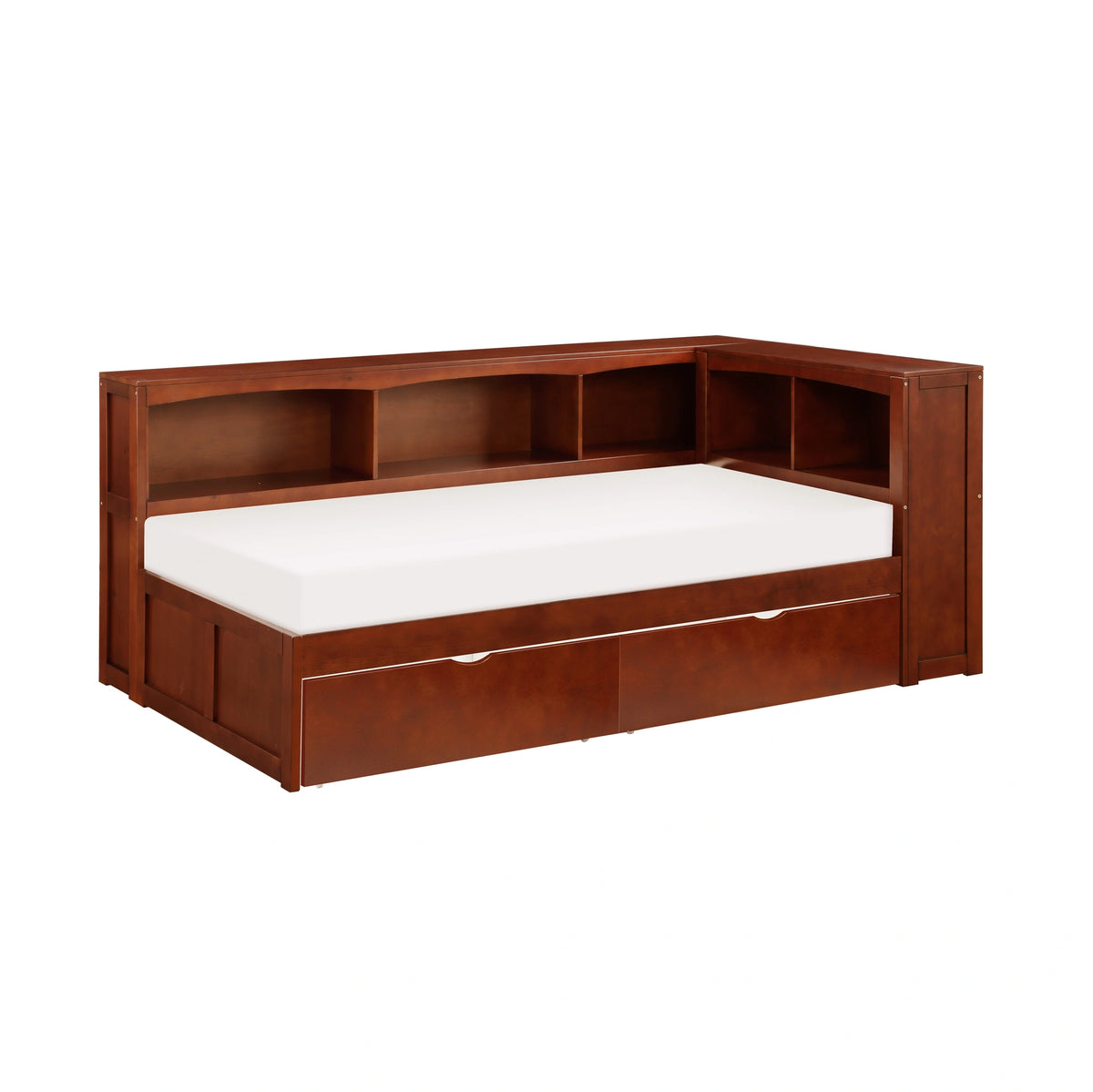 Rowe-(4) Twin Bookcase Corner Platform Bed with Storage Boxes image