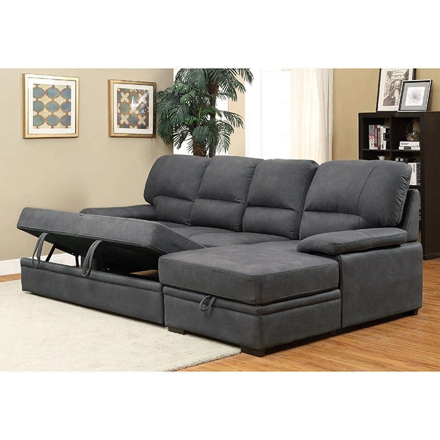 ALCESTER Brown & Gray Sectional w/ Sleeper, Ash