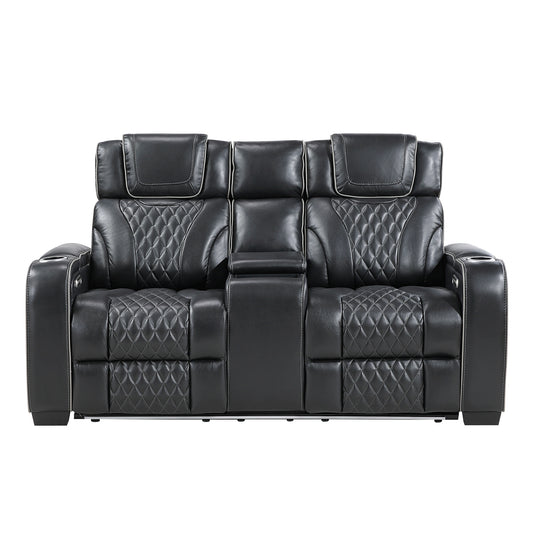 Apex-Power Double Reclining Love Seat with Center Console, Power Headrests, Storage Arms with Cup Holders, Wireless charger, Air Massage and Heat, LED Lighting and Charging Ports image