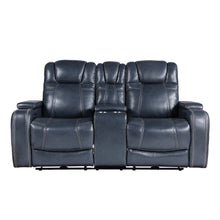 Cargar imagen en el visor de la galería, Keziah-Power Double Reclining Love Seat with Center Console, Power Headrests and Storage Arms image