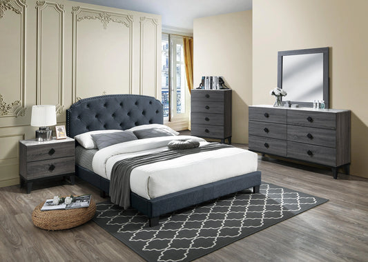 Chyuan Full Bed/Charcole Burplap in Charcoal / Black