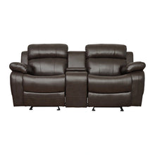 Cargar imagen en el visor de la galería, Marille Double Glider Reclining Loveseat with Center Console in Brown