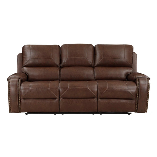 8549BRW-3 - Double Reclining Sofa with Center Drop-Down Cup Holders, Receptacles and USB Ports