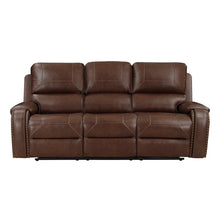 Load image into Gallery viewer, 8549BRW-3 - Double Reclining Sofa with Center Drop-Down Cup Holders, Receptacles and USB Ports