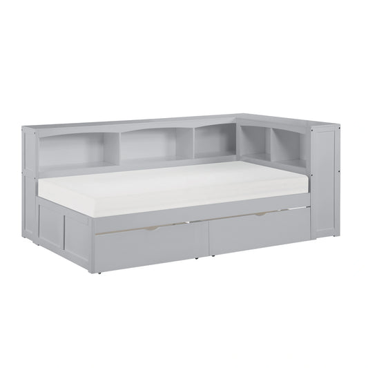 Orion-(4) Twin Bookcase Corner Platform Bed with Storage Boxes image