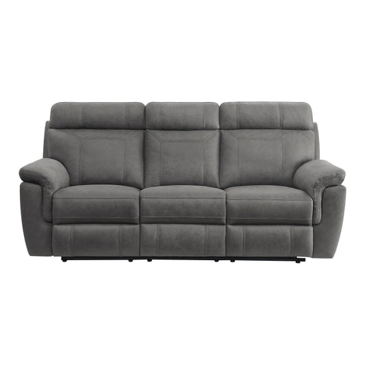 9301GRY-3 - Double Reclining Sofa with Center Drop-Down Cup Holders