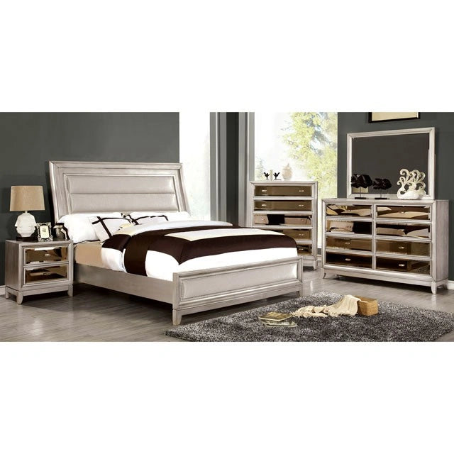 Golva E.King & Queen Bed White & Silver