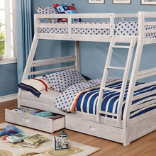 Cargar imagen en el visor de la galería, California III Wire-Brushed White Twin/Full Bunk Bed w/ 2 Drawers