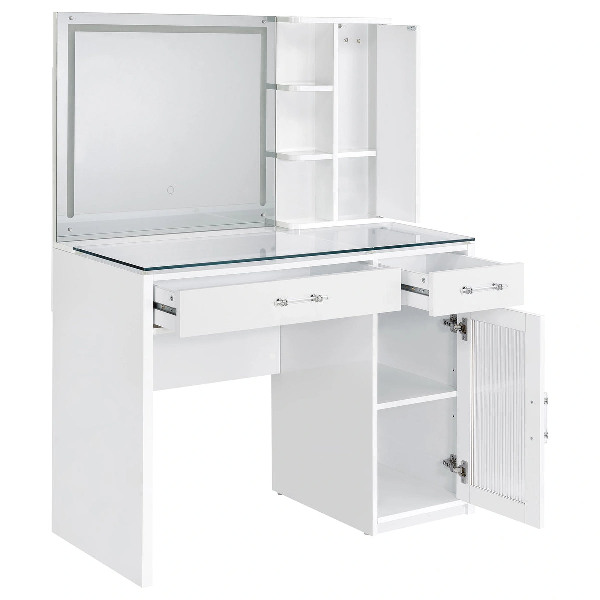 Flora Makeup Vanity Table with LED Mirror and Stool Set